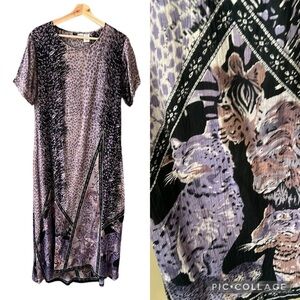 La Cera Boho Y2K Animal Print with Safari Animal Novelty Print Midi Shift Dres M